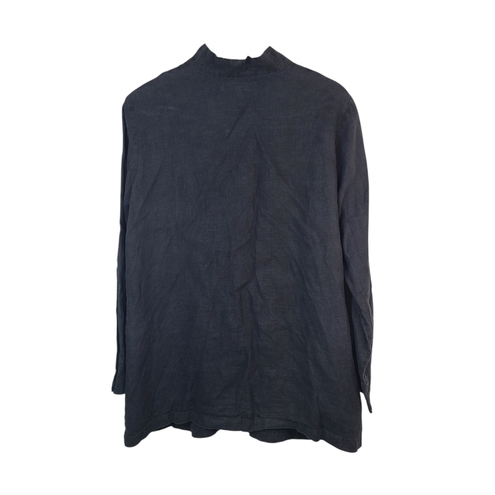 Flax Black 100% Linen Top Button Front Women's Size Medium - Picture 2 of 12